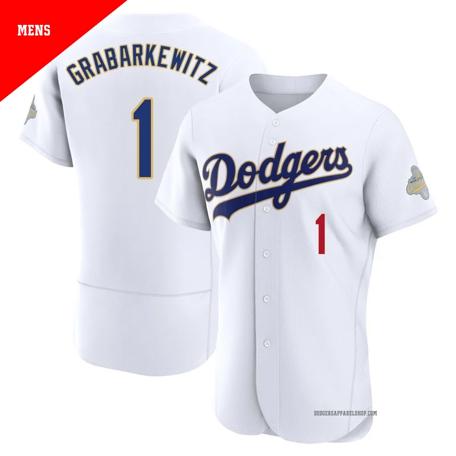 Men's Los Angeles Dodgers ＃1 Billy Grabarkewitz Gold Authentic White 2026 Collection Jersey