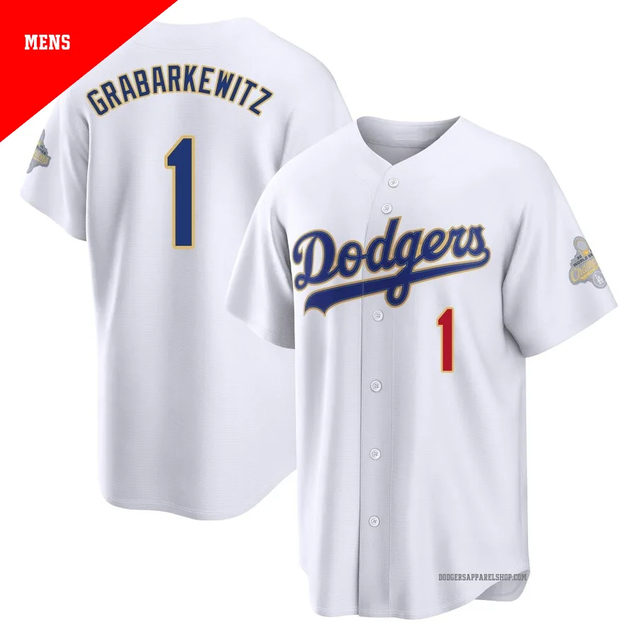 Men's Los Angeles Dodgers ＃1 Billy Grabarkewitz Gold Limited White 2026 Collection Stadium Jersey