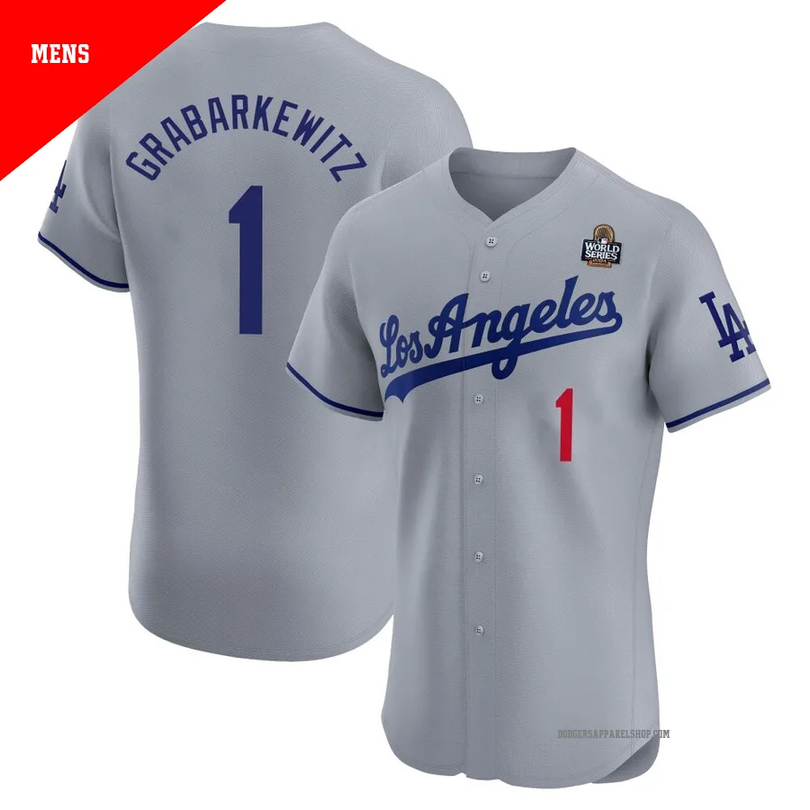 Men's Los Angeles Dodgers ＃1 Billy Grabarkewitz Gray Elite Road 2024 World Series Jersey