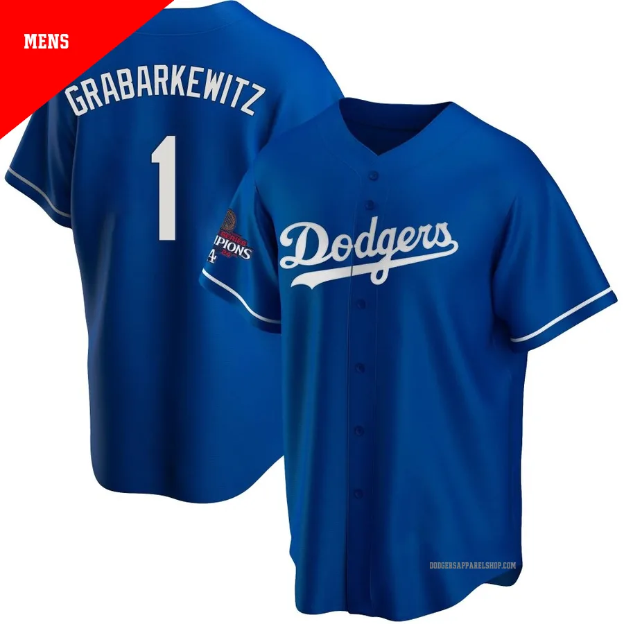 Men's Los Angeles Dodgers ＃1 Billy Grabarkewitz Royal Replica Alternate 2024 World Series Champions Jersey