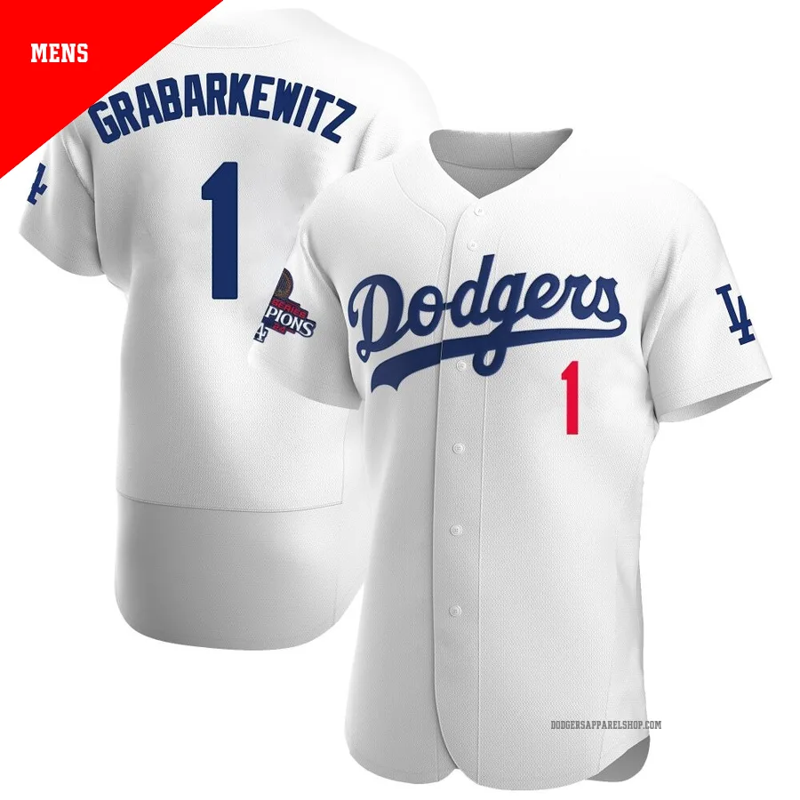 Men's Los Angeles Dodgers ＃1 Billy Grabarkewitz White Authentic Home Official 2024 World Series Champions Jersey