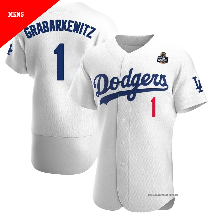 Men's Los Angeles Dodgers ＃1 Billy Grabarkewitz White Authentic Home Official 2024 World Series Jersey