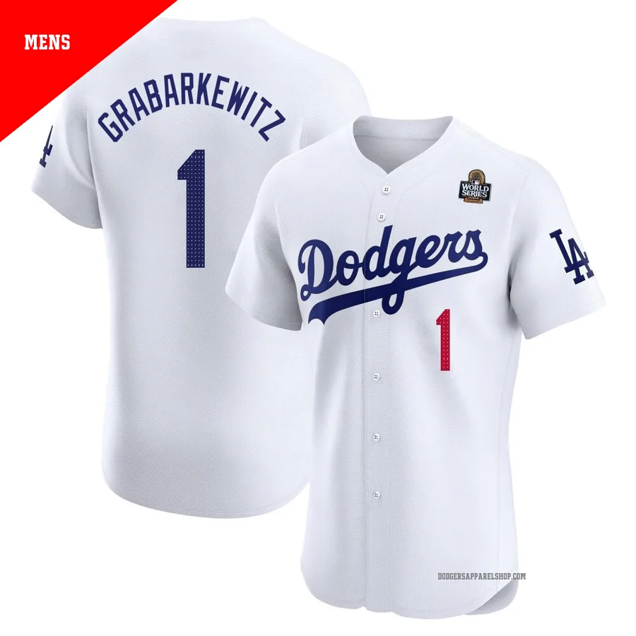 Men's Los Angeles Dodgers ＃1 Billy Grabarkewitz White Elite Home 2024 World Series Jersey
