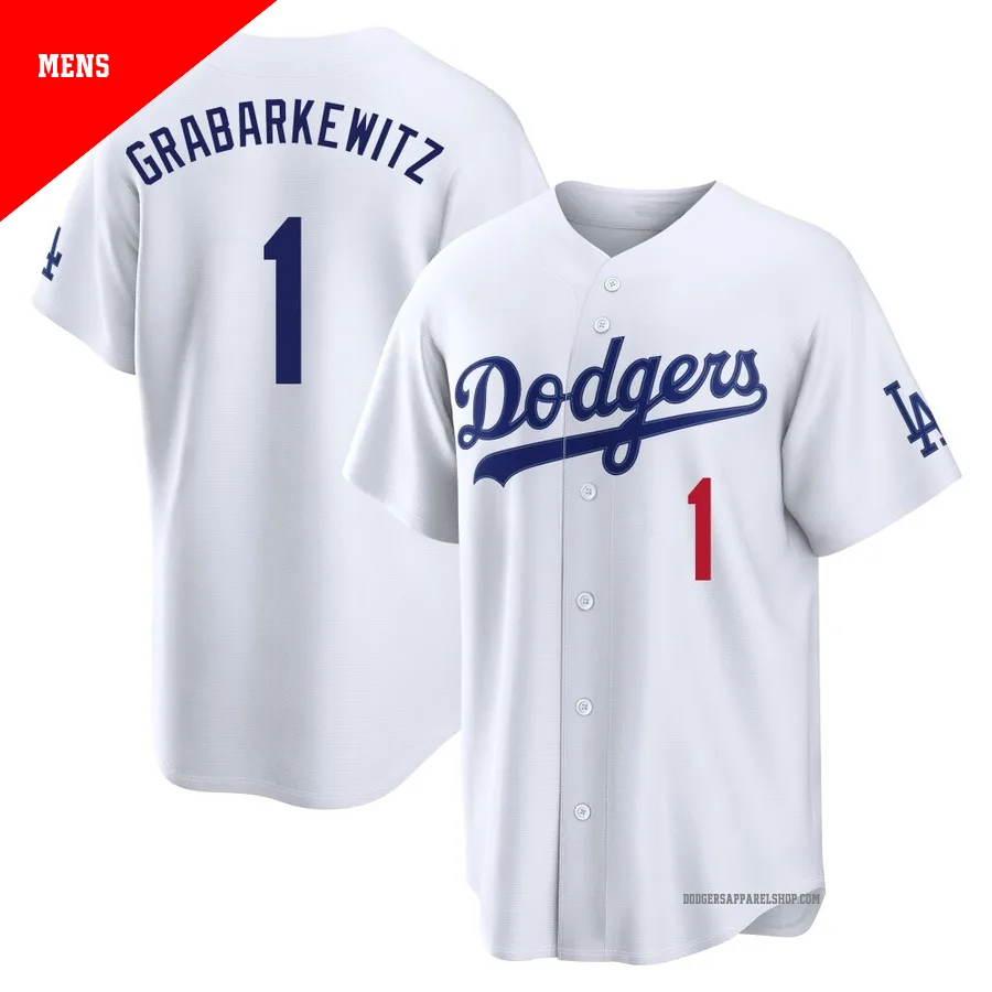 Men's Los Angeles Dodgers ＃1 Billy Grabarkewitz White Limited Home Stadium Jersey