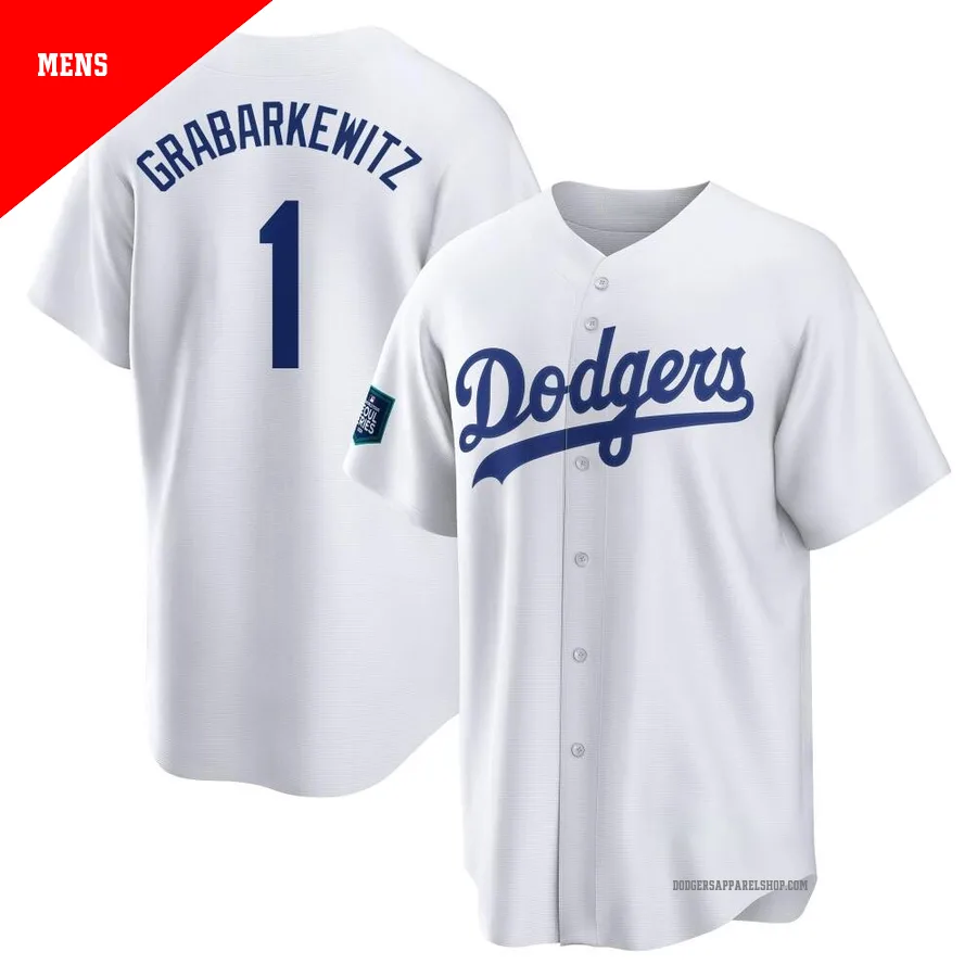 Men's Los Angeles Dodgers ＃1 Billy Grabarkewitz White Replica 2024 World Tour Seoul Series Home Jersey