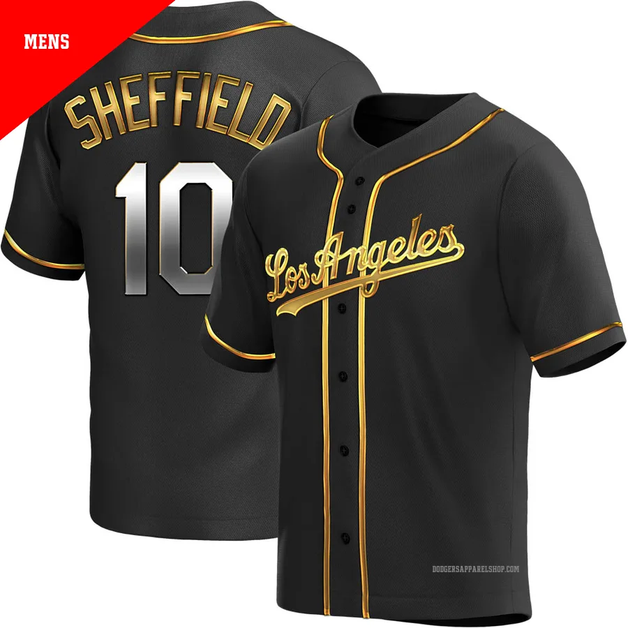 Men's Los Angeles Dodgers ＃10 Gary Sheffield Gold Replica Black en Alternate Jersey