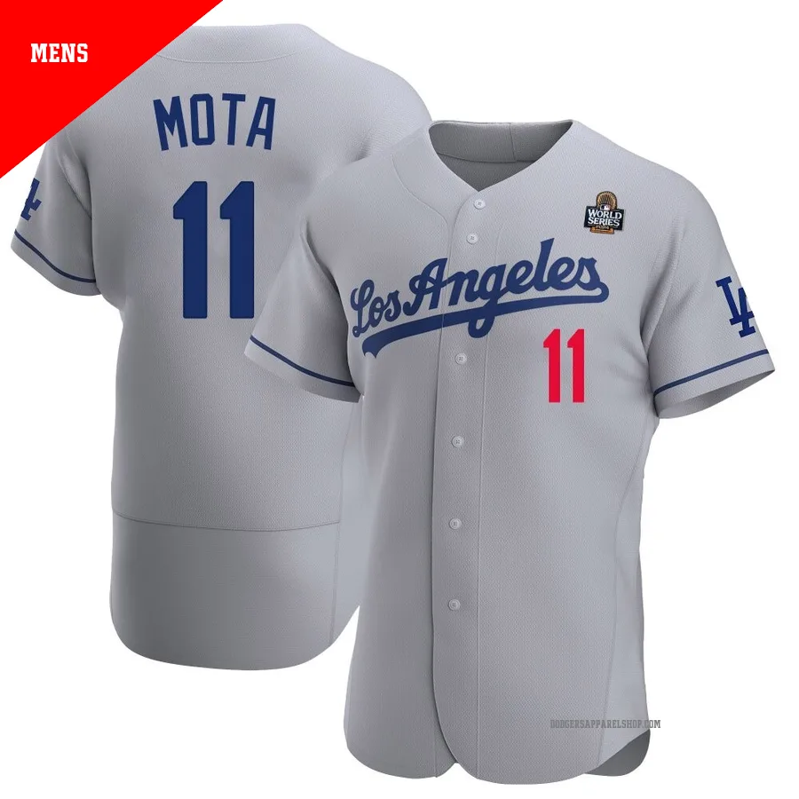 Men's Los Angeles Dodgers ＃11 Manny Mota Gray Authentic Away Official 2024 World Series Jersey