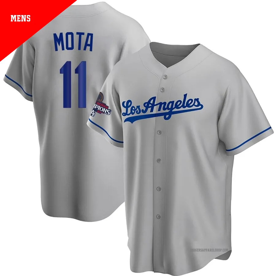 Men's Los Angeles Dodgers ＃11 Manny Mota Gray Replica Road 2024 World Series Champions Jersey