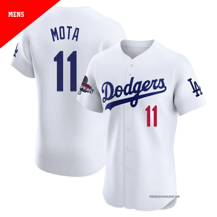 Men's Los Angeles Dodgers ＃11 Manny Mota White Elite Home World Series Champions Jersey