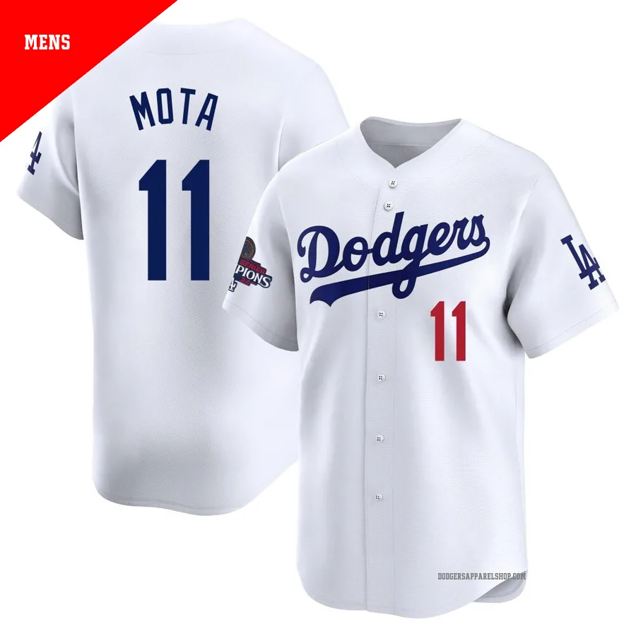 Men's Los Angeles Dodgers ＃11 Manny Mota White Limited Home 2024 World Series Champions Jersey