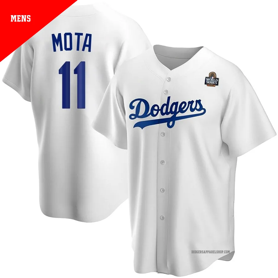 Men's Los Angeles Dodgers ＃11 Manny Mota White Replica Home 2024 World Series Jersey