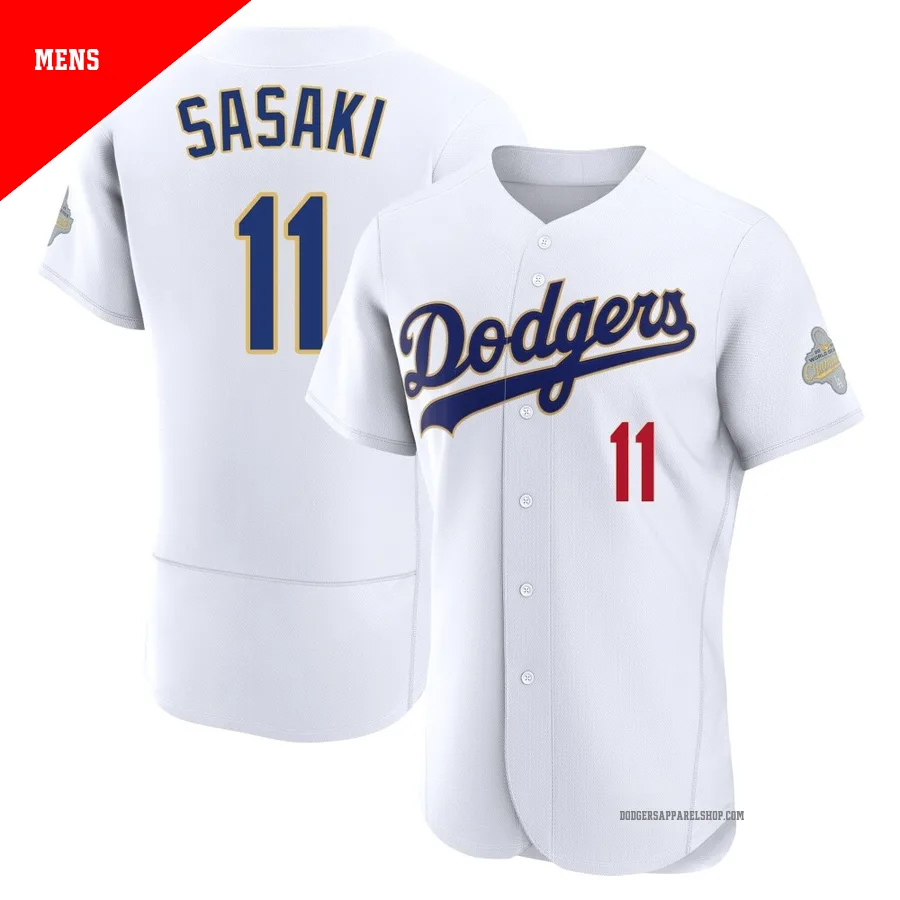 Men's Los Angeles Dodgers ＃11 Roki Sasaki Gold Authentic White 2026 Collection Jersey