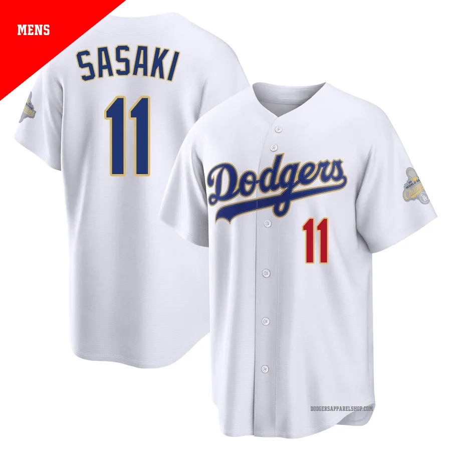 Men's Los Angeles Dodgers ＃11 Roki Sasaki Gold Limited White 2026 Collection Stadium Jersey