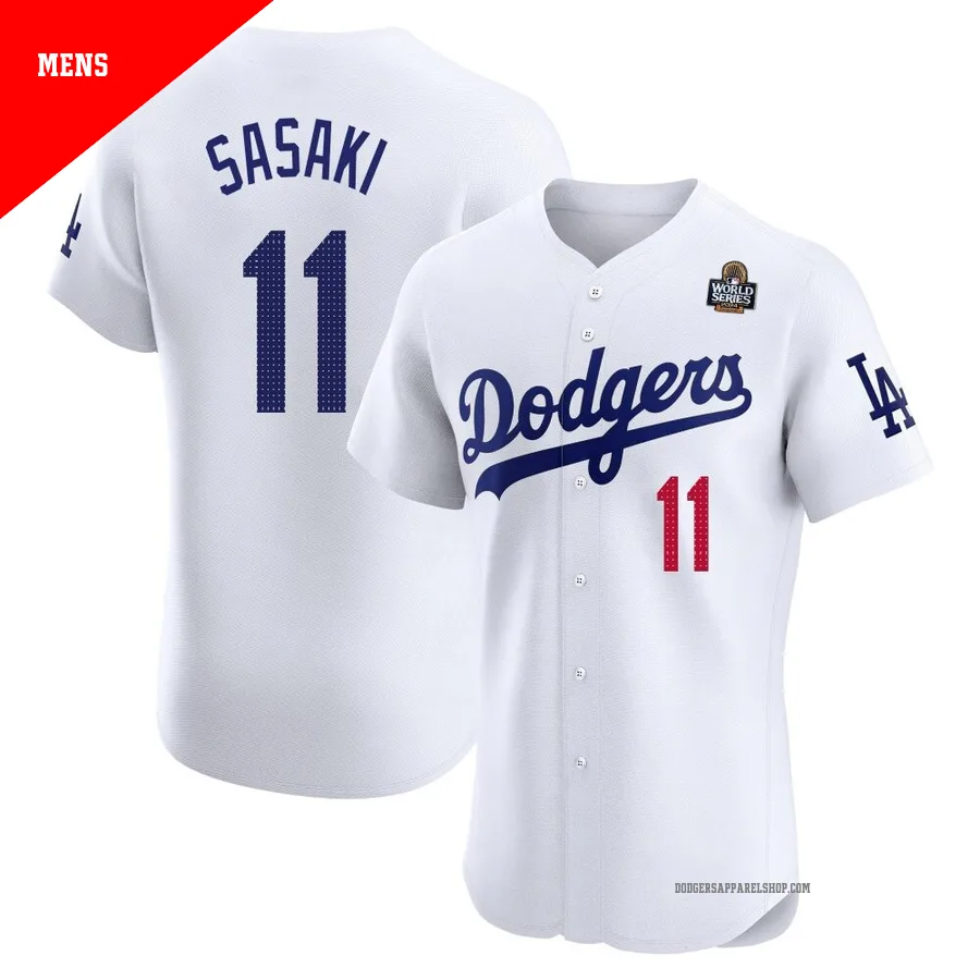 Men's Los Angeles Dodgers ＃11 Roki Sasaki White Elite Home 2024 World Series Jersey