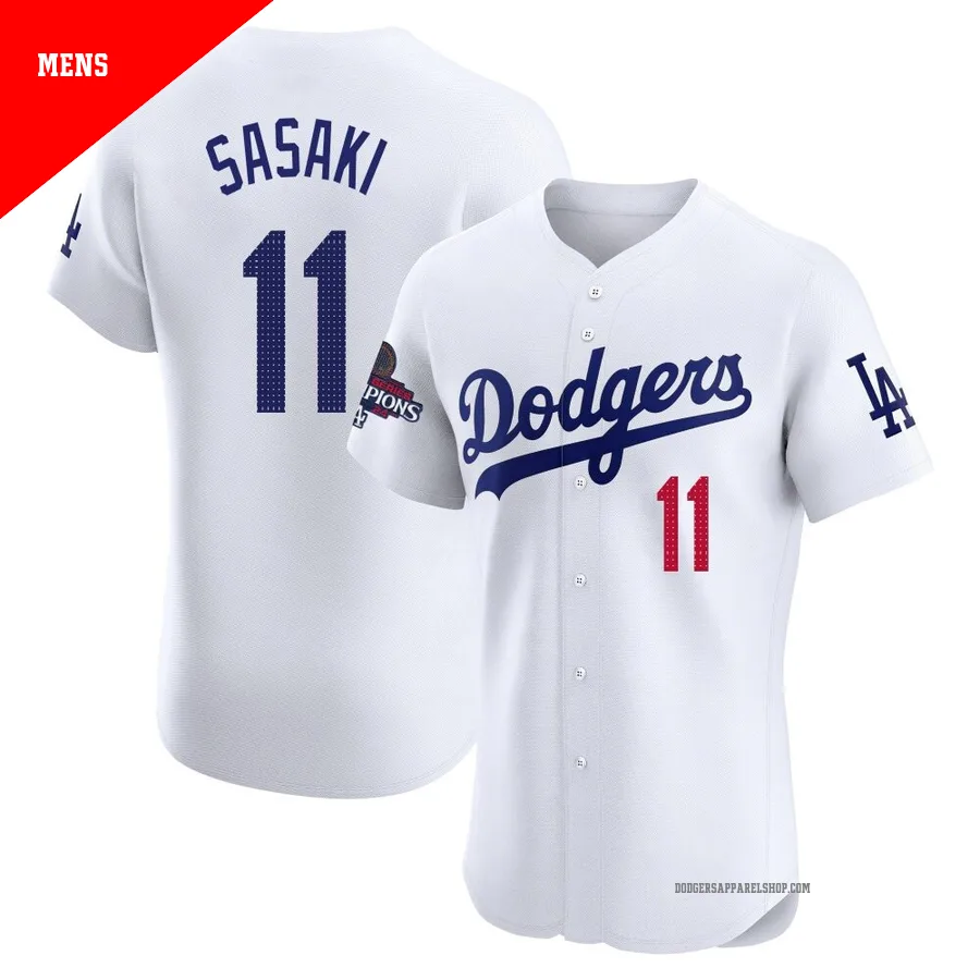 Men's Los Angeles Dodgers ＃11 Roki Sasaki White Elite Home World Series Champions Jersey