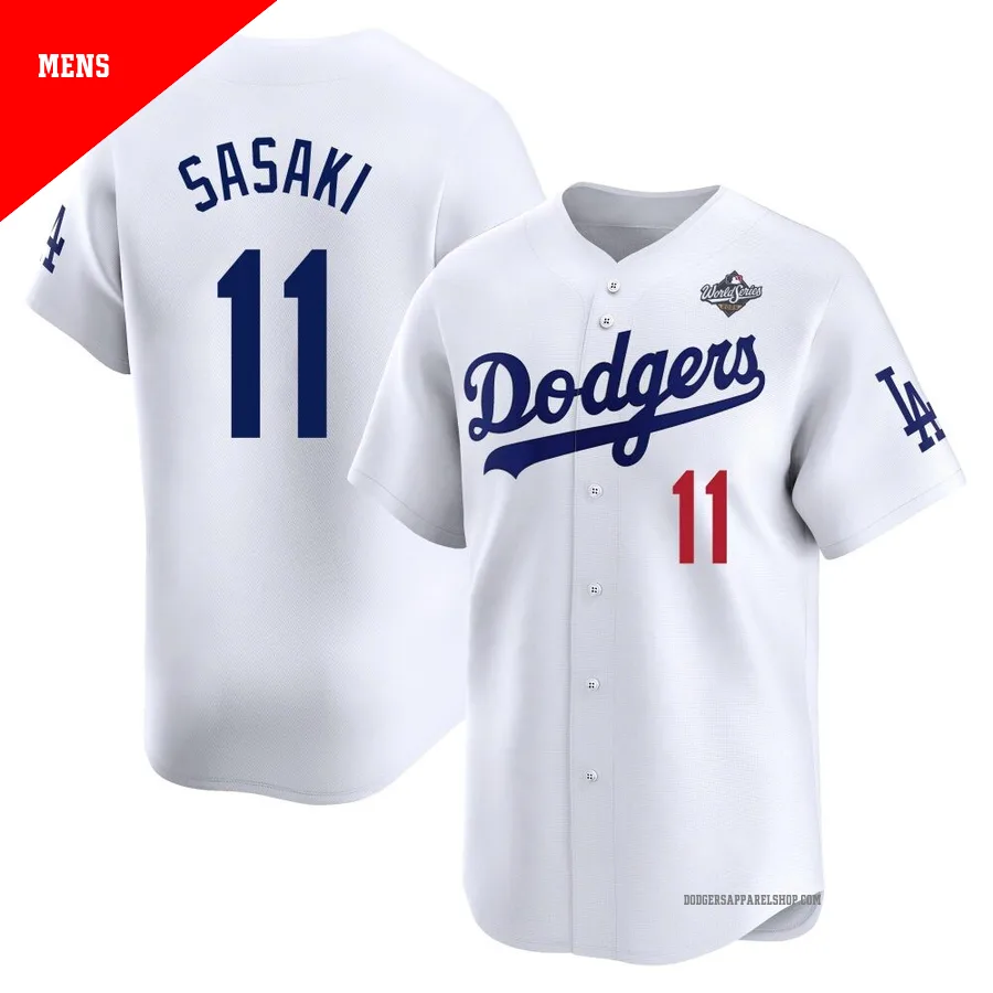 Men's Los Angeles Dodgers ＃11 Roki Sasaki White Limited Home 2025 World Series Jersey