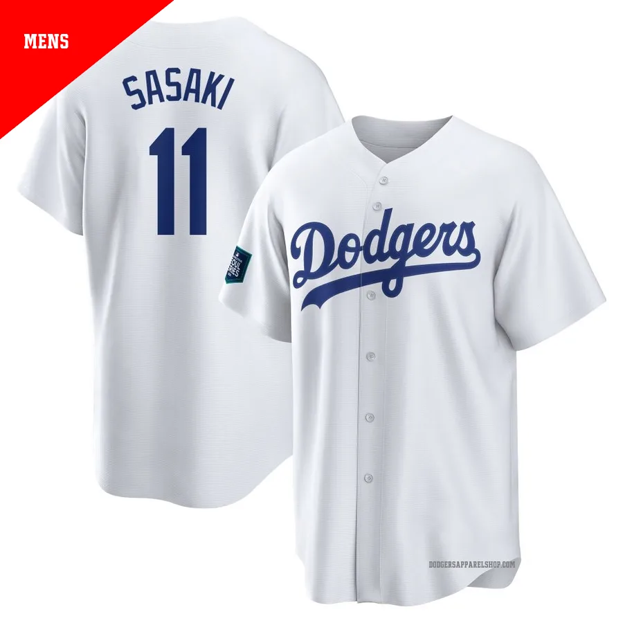 Men's Los Angeles Dodgers ＃11 Roki Sasaki White Replica 2024 World Tour Seoul Series Home Jersey