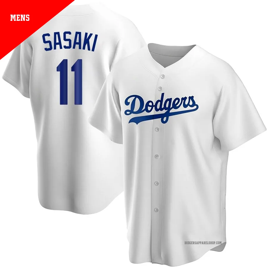 Men's Los Angeles Dodgers ＃11 Roki Sasaki White Replica Home Jersey