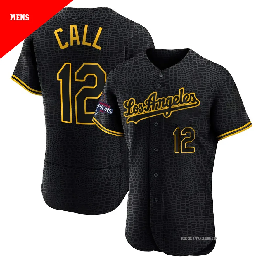 Men's Los Angeles Dodgers ＃12 Alex Call Black Authentic Snake Skin City 2024 World Series Champions Jersey