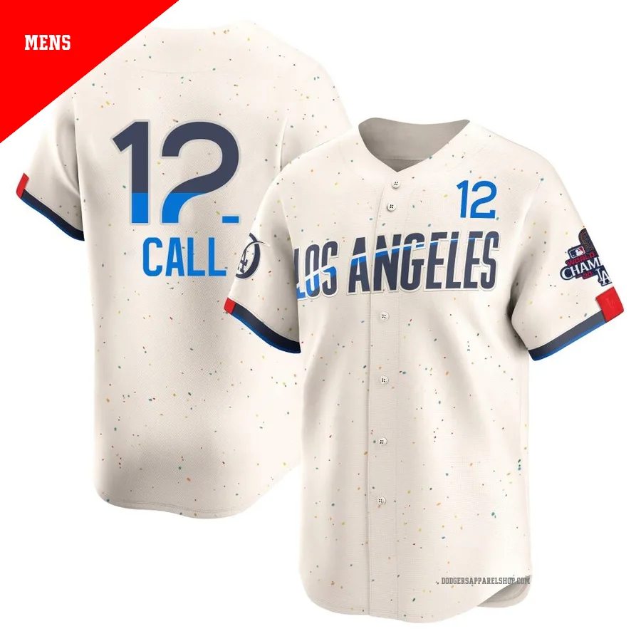 Men's Los Angeles Dodgers ＃12 Alex Call Cream Limited 2024 City Connect World Series Champions Jersey