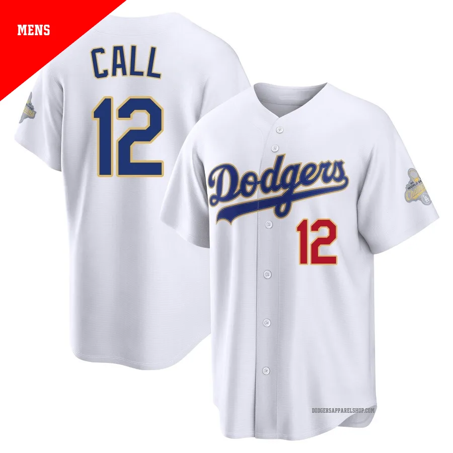 Men's Los Angeles Dodgers ＃12 Alex Call Gold Limited White 2026 Collection Stadium Jersey