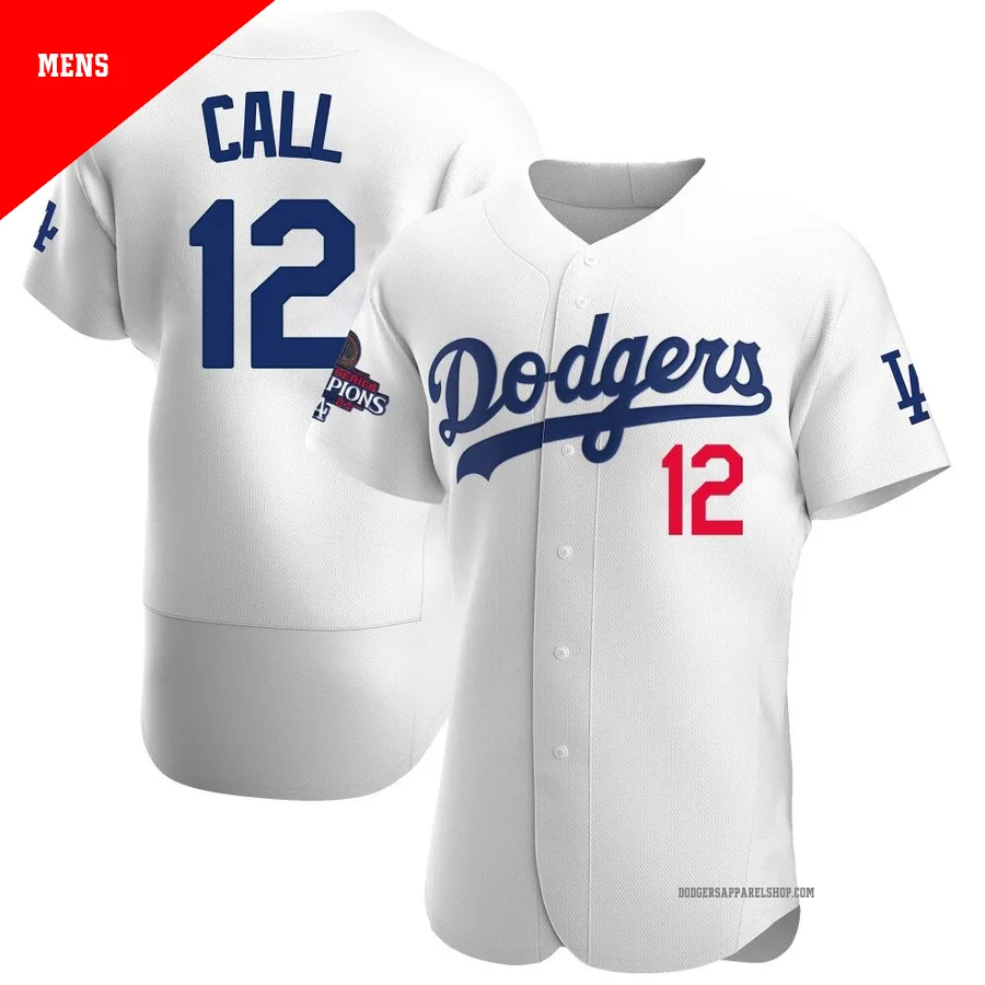 Men's Los Angeles Dodgers ＃12 Alex Call White Authentic Home Official 2024 World Series Champions Jersey
