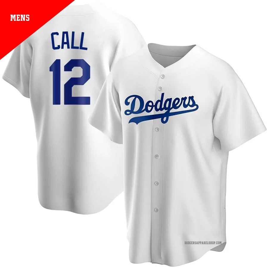Men's Los Angeles Dodgers ＃12 Alex Call White Replica Home Jersey