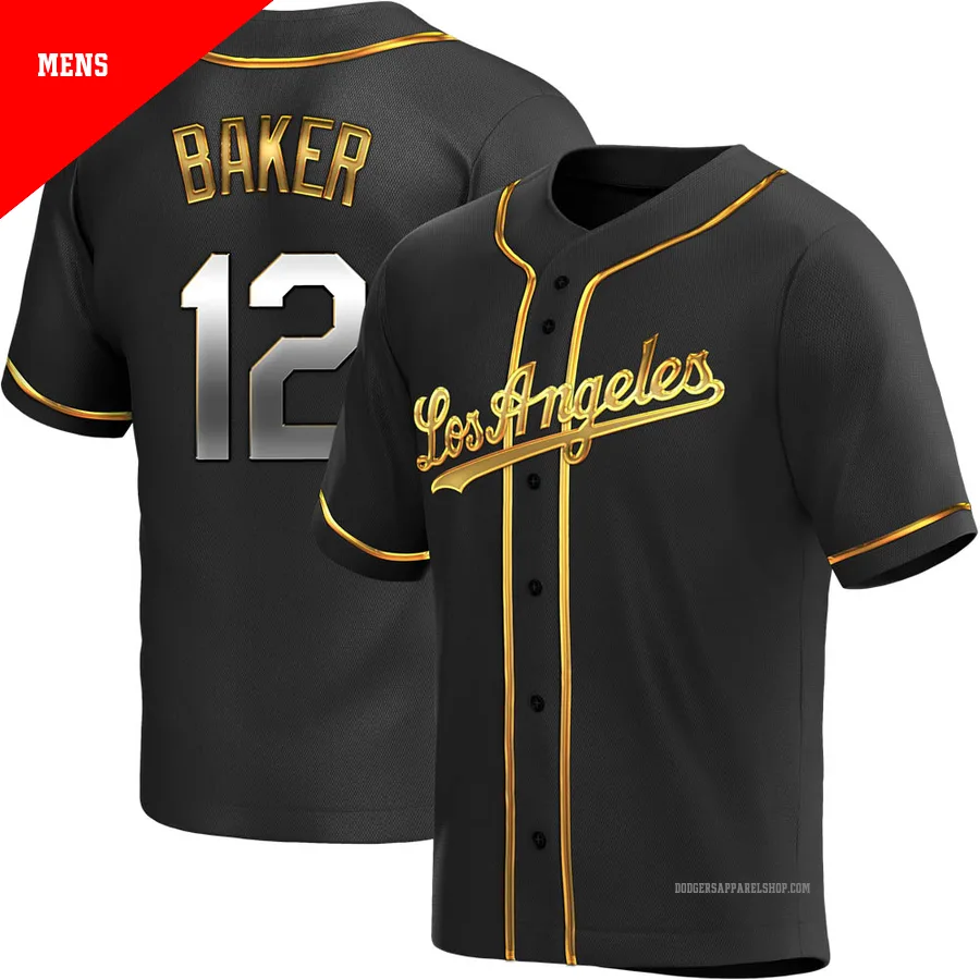 Men's Los Angeles Dodgers ＃12 Dusty Baker Gold Replica Black en Alternate Jersey