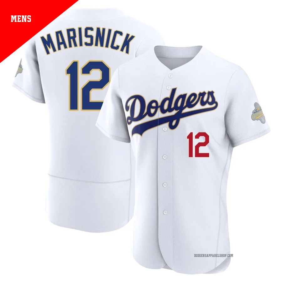 Men's Los Angeles Dodgers ＃12 Jake Marisnick Gold Authentic White 2026 Collection Jersey