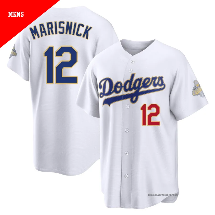 Men's Los Angeles Dodgers ＃12 Jake Marisnick Gold Limited White 2026 Collection Stadium Jersey