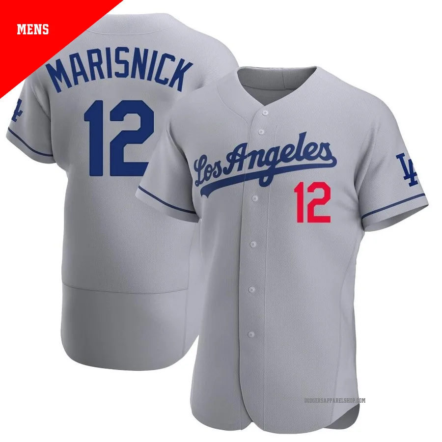 Men's Los Angeles Dodgers ＃12 Jake Marisnick Gray Authentic Away Jersey