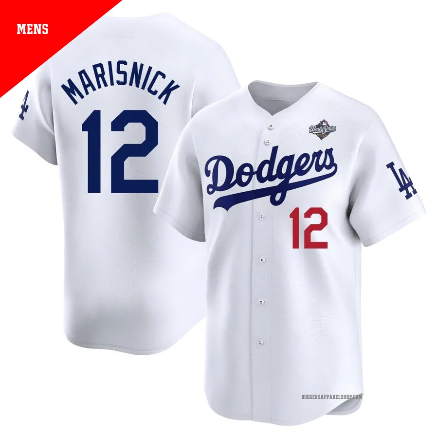 Men's Los Angeles Dodgers ＃12 Jake Marisnick White Limited Home 2025 World Series Jersey