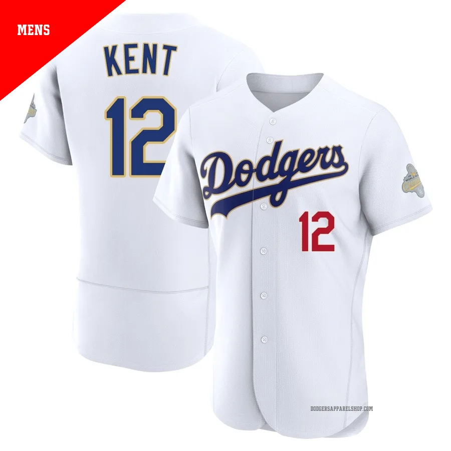 Men's Los Angeles Dodgers ＃12 Jeff Kent Gold Authentic White 2026 Collection Jersey