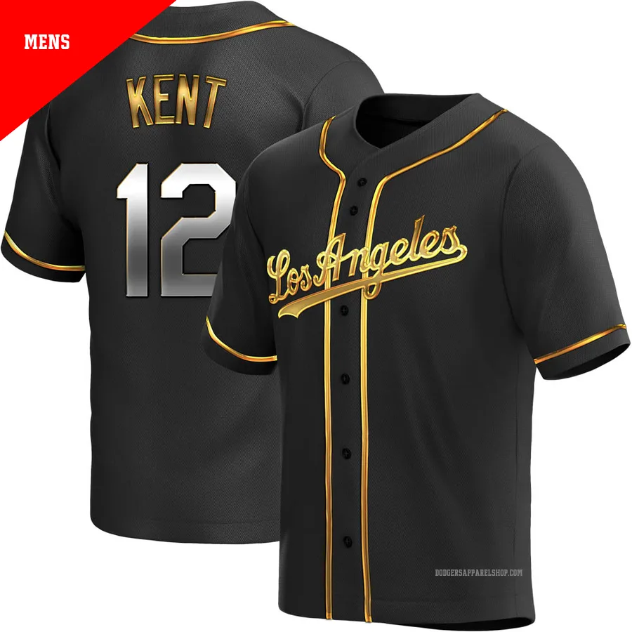 Men's Los Angeles Dodgers ＃12 Jeff Kent Gold Replica Black en Alternate Jersey