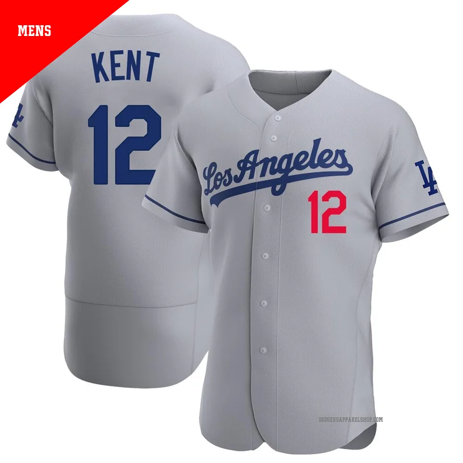 Men's Los Angeles Dodgers ＃12 Jeff Kent Gray Authentic Away Jersey