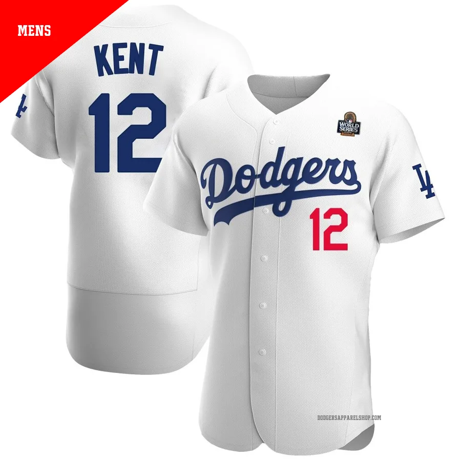 Men's Los Angeles Dodgers ＃12 Jeff Kent White Authentic Home Official 2024 World Series Jersey