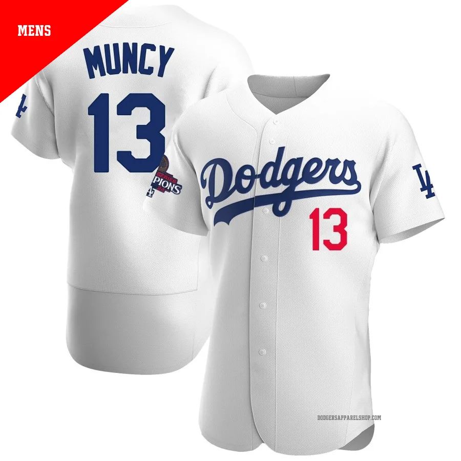 Men's Los Angeles Dodgers ＃13 Max Muncy White Authentic Home Official 2024 World Series Champions Jersey