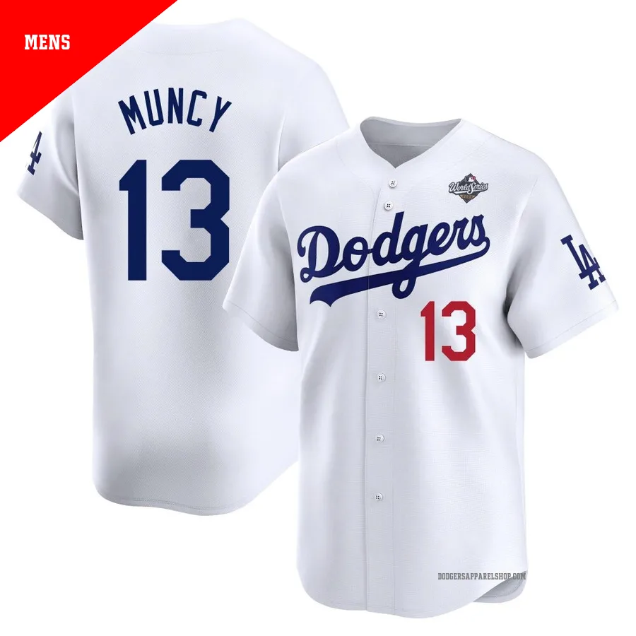 Men's Los Angeles Dodgers ＃13 Max Muncy White Limited Home 2025 World Series Jersey