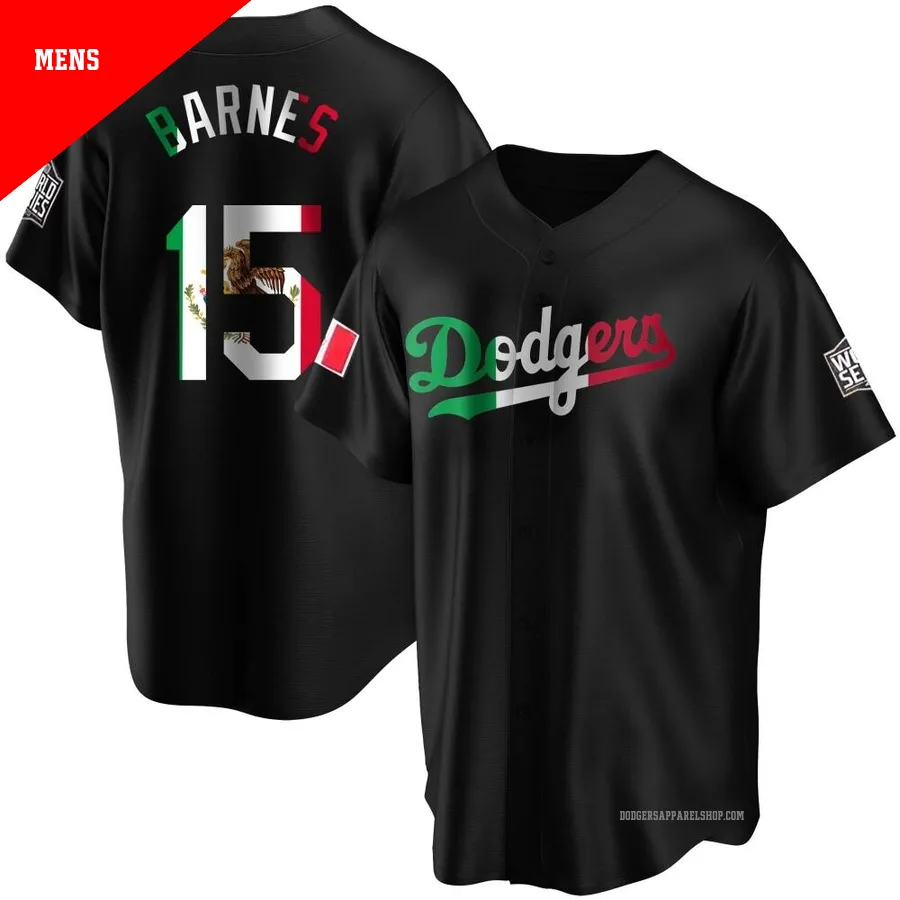 Men's Los Angeles Dodgers ＃15 Austin Barnes Black Replica Mexican Flag Jersey