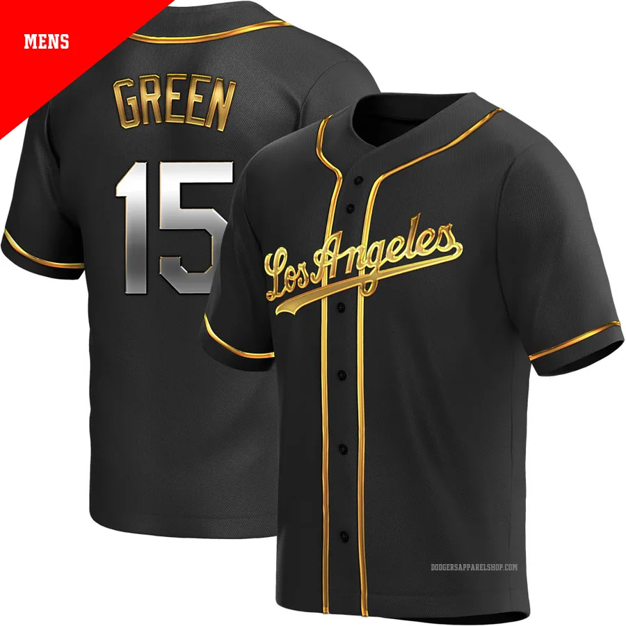 Men's Los Angeles Dodgers ＃15 Shawn Green Gold Replica Black en Alternate Jersey