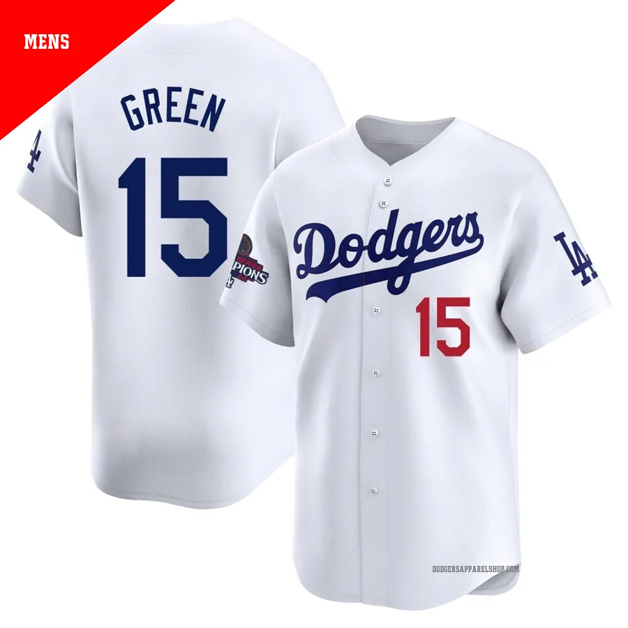 Men's Los Angeles Dodgers ＃15 Shawn Green White Limited Home 2024 World Series Champions Jersey