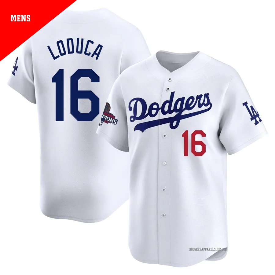 Men's Los Angeles Dodgers ＃16 Paul Loduca White Limited Home 2024 World Series Champions Jersey