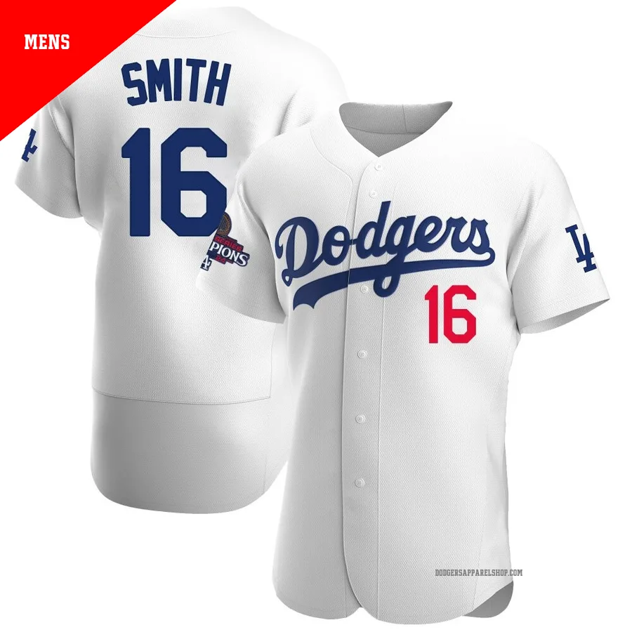 Men's Los Angeles Dodgers ＃16 Will Smith White Authentic Home Official 2024 World Series Champions Jersey