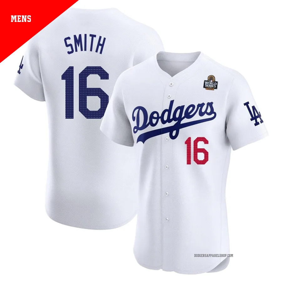 Men's Los Angeles Dodgers ＃16 Will Smith White Elite Home 2024 World Series Jersey