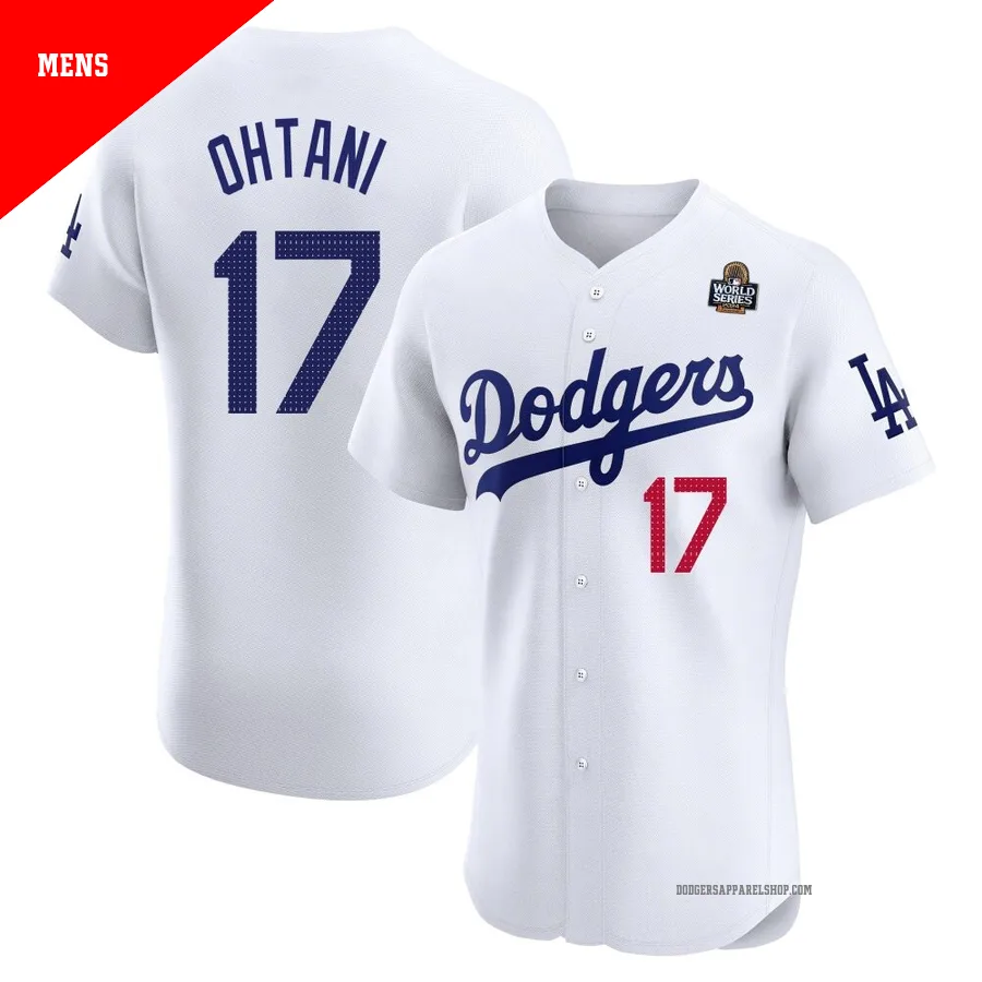 Men's Los Angeles Dodgers ＃17 Shohei Ohtani White Elite Home 2024 World Series Jersey