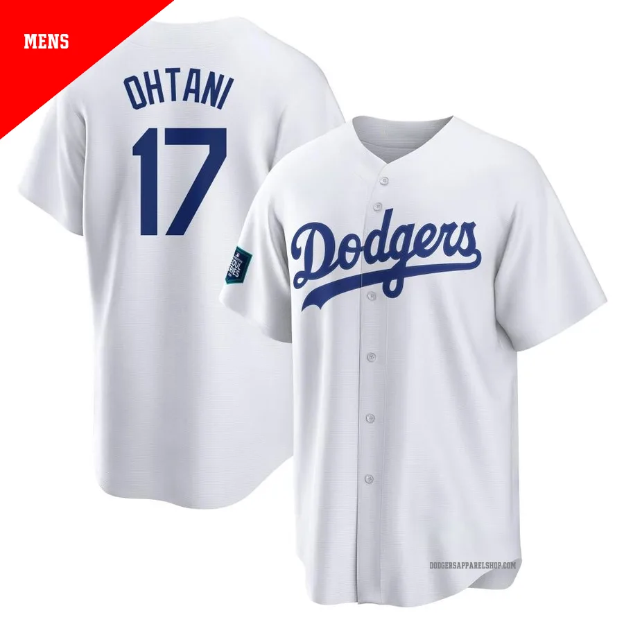 Men's Los Angeles Dodgers ＃17 Shohei Ohtani White Replica 2024 World Tour Seoul Series Home Jersey