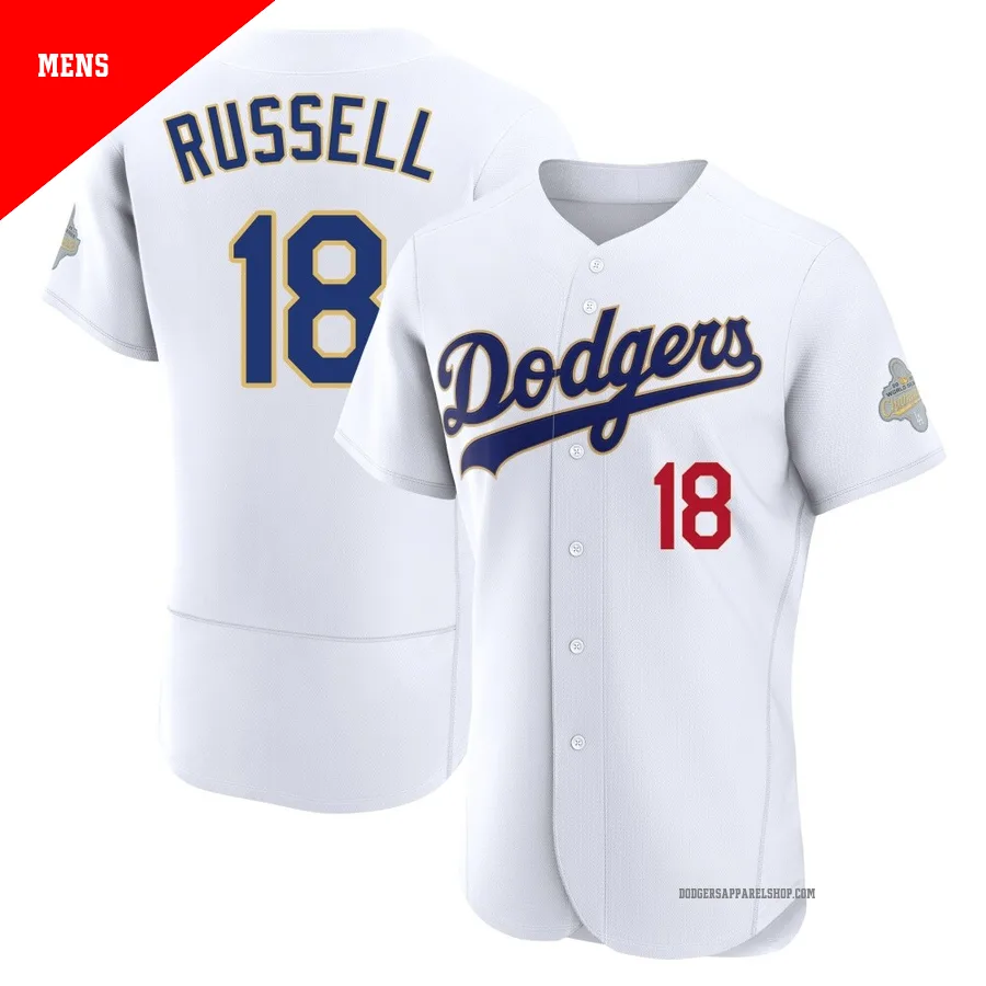 Men's Los Angeles Dodgers ＃18 Bill Russell Gold Authentic White 2026 Collection Jersey