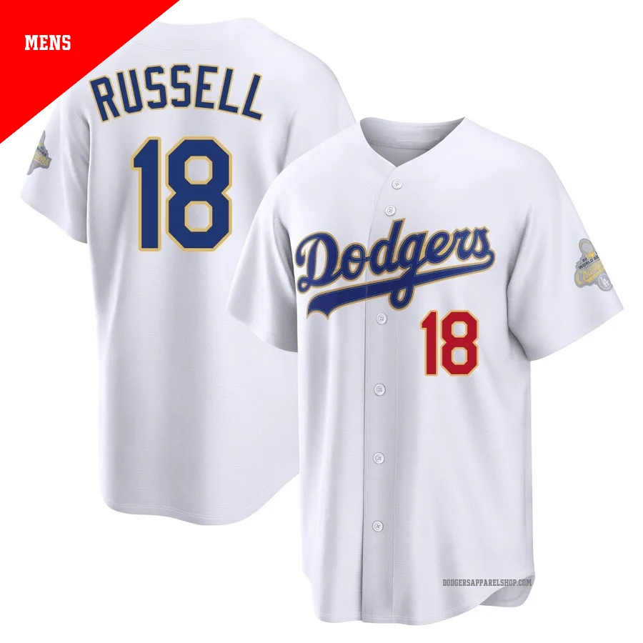 Men's Los Angeles Dodgers ＃18 Bill Russell Gold Limited White 2026 Collection Stadium Jersey