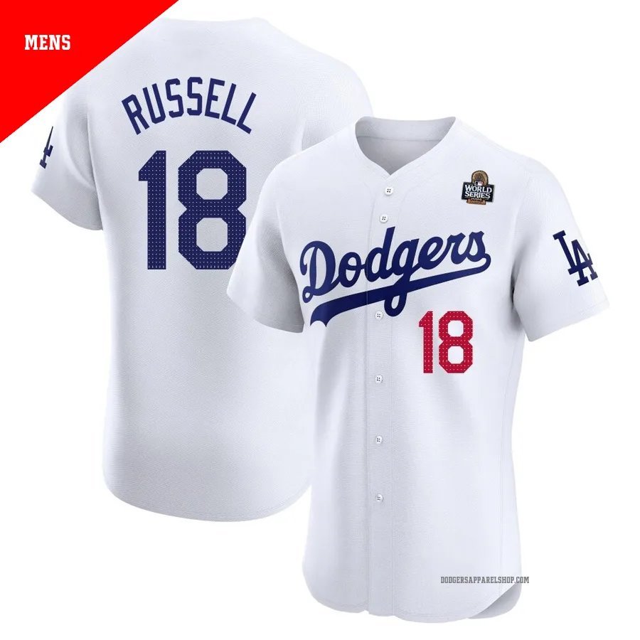 Men's Los Angeles Dodgers ＃18 Bill Russell White Elite Home 2024 World Series Jersey