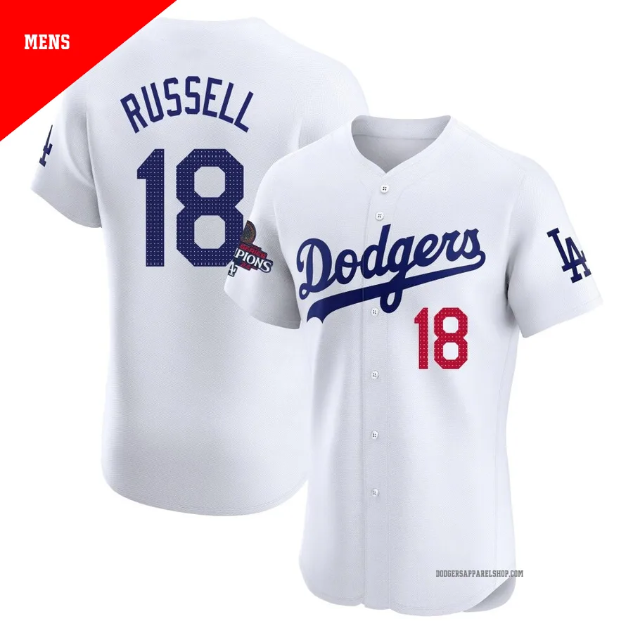 Men's Los Angeles Dodgers ＃18 Bill Russell White Elite Home World Series Champions Jersey